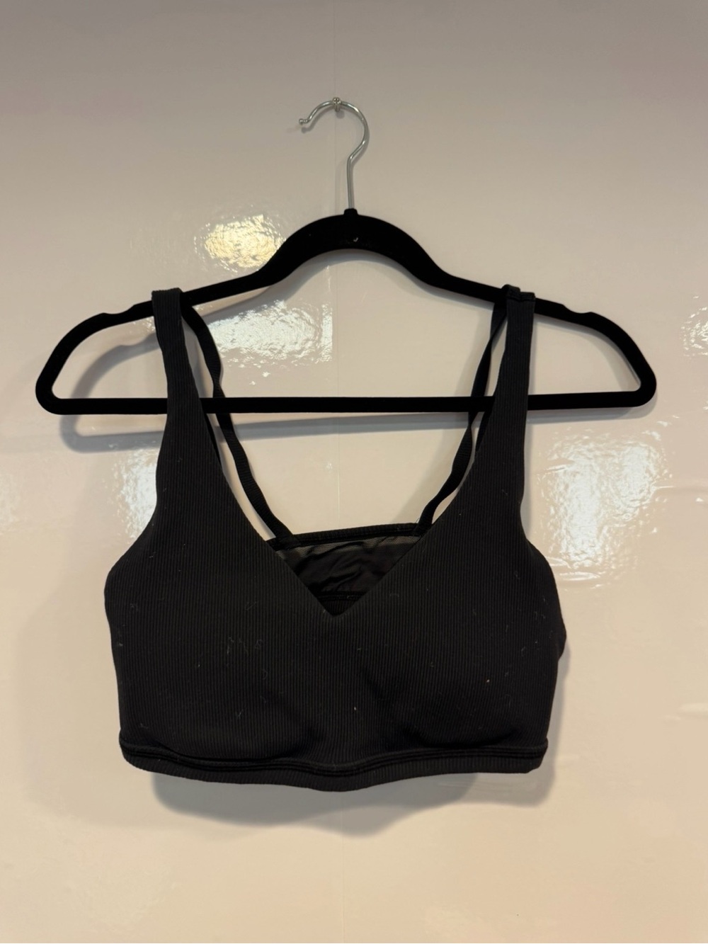 Black Ribbed V-Neck Aerie sports bra mesh back